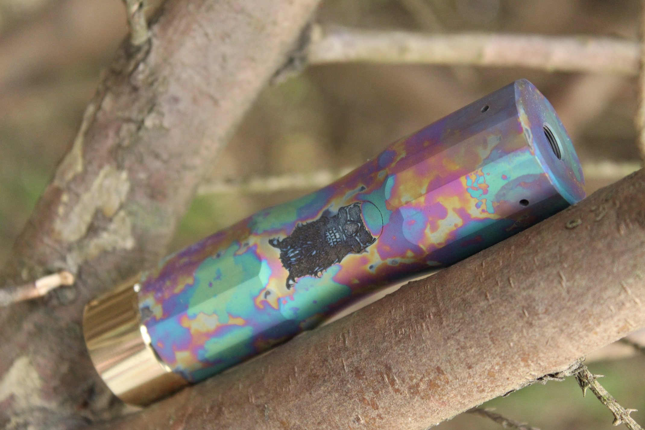 Comp Lyfe Circus Raw Titanium tubo 18650 Bearded Skull