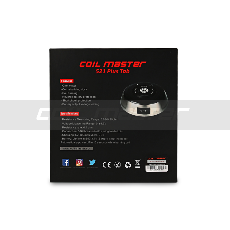 Coil Master 521 Plus Tab ohm meter dual 18650
