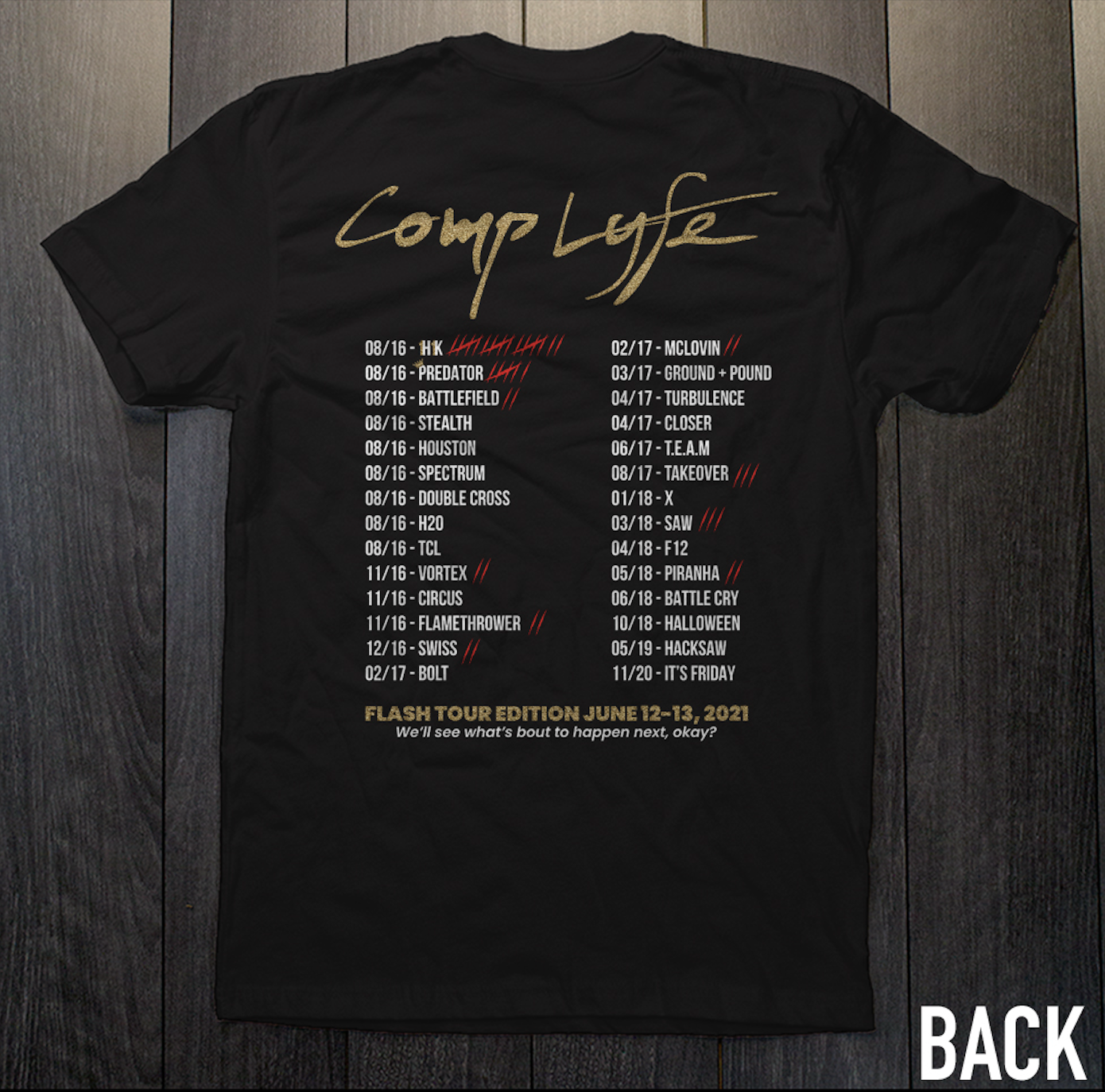 Comp Lyfe Flash Tour maglietta expo Mohegan Sun